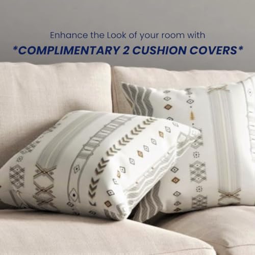 Image of Urban Space 100% Cotton Curtain for Long Door, Boho Decorative Curtains 8 feet with Eyelets and Tieback, Pack of 2 Curtains with 2 Cushion Covers (8 x 4ft, Cushion Cover- 16 x 16 inch, Boho Grey)