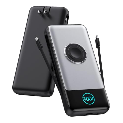 FOCHEW Portable Charger for iPhone with Built-in Cables and AC Wall Plug,26800mah Fast Charging USB C Power Bank,25W PD Travel Essential Battery Pack for iPhone 17/16/15/14/13/12,Galaxy,Apple Watch