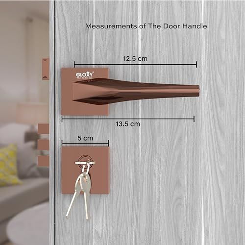Image of GLOXY Premium Zinc Main Door Lock Handle - Mortise Door Lock with Rose Gold Finish or Home, Kitchen & Office Doors - Heavy Duty Mortise Lock with 3 Brass Keys - Secure Lock Body with 2 Year Warranty