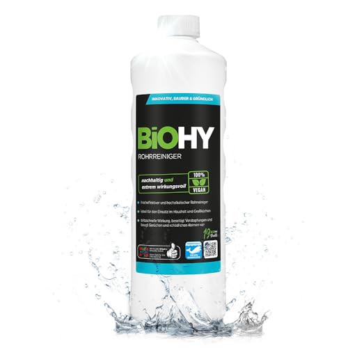 BiOHY Desatascador (1 botella de 1 litro) | Líquido, limpiador de desagües altamente concentrado | Inodoro, Para todos los bloqueos | EXTRA FUERTE (Rohrreiniger)