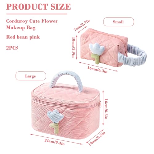 Image of MAYCREATE Makeup Pouch Bag, 2Pcs Soft Corduroy Travel Makeup Bag Set, Cute Toiletries Wash Bag Pouch, Stylish Cosmetic Storage Bags for Daily or Travel