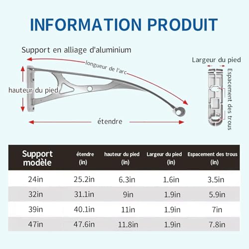 Auvent porte d'entree polycarbonate transparent 60x250cm toit abri protection - 8