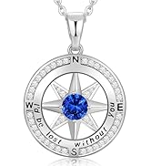 Silver Compass Necklace for Women Wife, Birthstone Pendant Jewelry, Anniversary Birthday Gifts fo...
