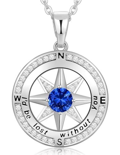 Peeshow Gifts for Women Wife-Compass Birthstone Necklace Gift for Wife Birthday Wedding Anniversary Women Jewelry for Her Girlfriend S925 Sterling Silver