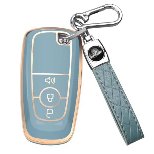 QBUC for Ford Key Fob Cover, Soft TPU Full Protection Key Case for Ford 2018-2024 Explorer Bronco Escape Edge Expedition F-150 Fusion Maverick Mustang Ranger Accessories(3 Button,Blue)