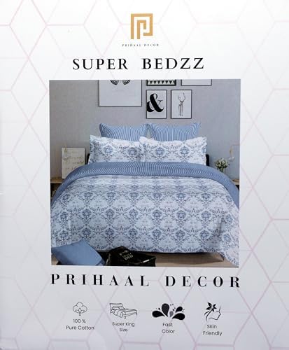 Image of Super Bedzz by Prihaal Decor Cotton Double Size Bedsheet with 2 Pillow Cover Size:108x108 (Blue 6) bedsheet for Double Bed, Cotton Double bedsheet, Suitable for Bedroom, Gift Set