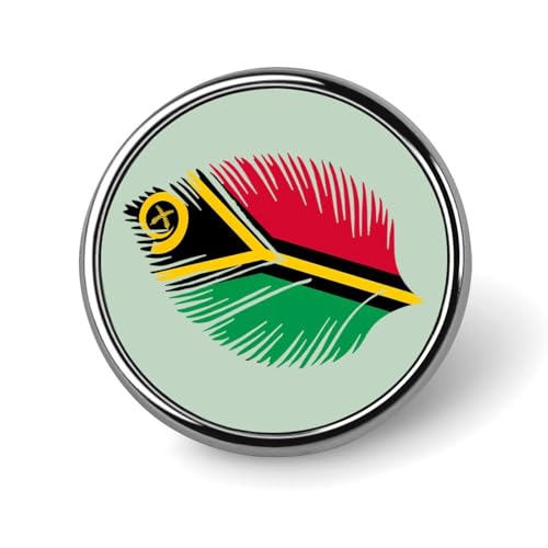 Broche ronde en métal représentant le drapeau de Vanuatu et une plume - Insigne de mode - Bijou décoratif unisexe