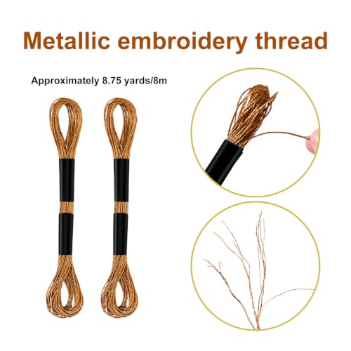 Image of Gosknor 6 Skeins Embroidery Threads, Metallic Embroidery Floss | Polyester Friendship Bracelet Cross Stitch Thread Embroidery Floss for Sewing Making Yarn Craft String Art Supplies (Bronze)
