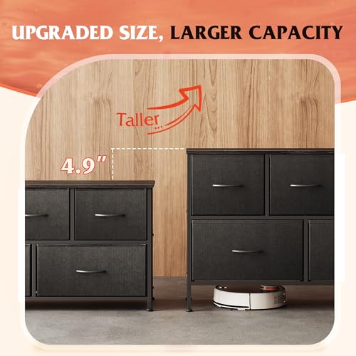 Image of WLIVE Dresser for Bedroom with 5 Drawers, Chest of Drawers, Fabric Dresser, Black Dresser with Fabric Bins for Closet, Living Room, Hallway, Charcoal Black, Size L