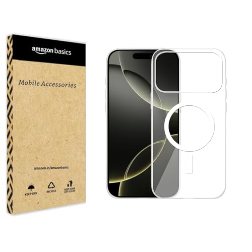 Image of amazon basics Clear Magnetic Case Cover for iPhone 17 Pro [Compatible with MagSafe Accessories] Slim Shockproof Magnetic Transparent Phone Cover Case