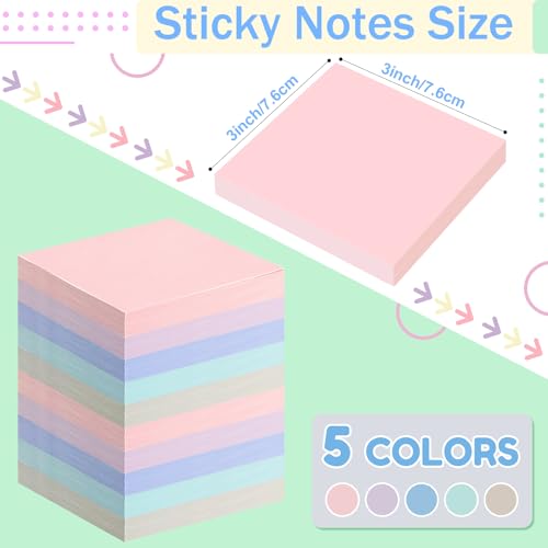 Image of Fainne 120 Pack Sticky Notes Bulk 3x3 Multicolor Self Stick,Cute Color