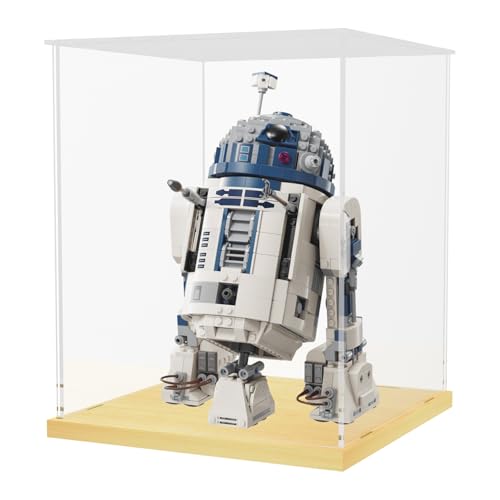 Image of Choowin Acrylic Display Case for Lego Star Wars Helmet Mandalorian Helmet for Lego R2D2, Thickened Clear Acrylic Display Cases for Collectibles, Assemble Dustproof Display Box with Door, Wood