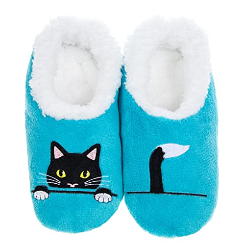 Snoozies! Chinelos de forro polar sherpa super macio para mulher, sola antiderrapante, design de gato Peak a Boo - tamanhos 3-7, azul