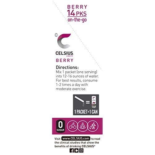 CELSIUS On-the-Go Powder Stick Packs, Zero Sugar (14 Sticks per Pack), Berry, 3.08 Ounce