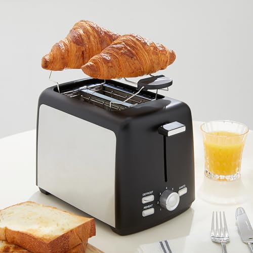 Amazon Basics Toaster 2 Slice with 7 Shade Settings and Removable Crumb Tray, Extra Wide Slots, 800W, Black - Image 2