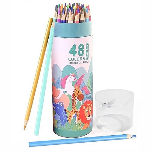 Versa-Mart Colour Pencils Set of 48 Professional Quality Colored Pencils, for Adults and Kids Round Tin Shapes Packing Ideal (Green)