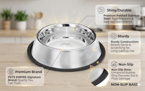 Image of Pets Empire Stainless Steel Feeding Bowl for Medium Breed Adult Dogs & Giant Breed Puppies | Large (1400 ML x 2)