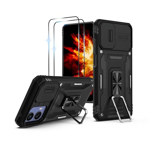 Aropuktek for Moto-G-5G-2024 Case: with 2 PCS Screen Protector for Motorola Moto G 5G 2024 Cover, Longer & More Stable Stand, Slide Camera Cover, Heavy Duty Shockproof Case for Moto G 5G 2024, Black
