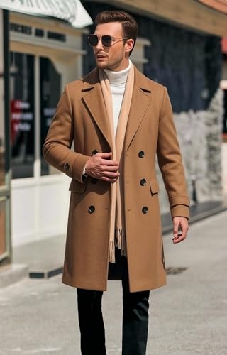 Image of Men's Premium Wool Blend Double Breasted Long Pea Coat