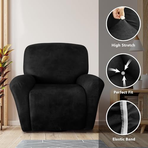 Image of molasofa Recliner Chair Cover- 4 Piece Leather Like Large Recliner Cover with Pocket Soft Non Slip Stretch Recliner Slipcover for Lazy Boy Recliner Chair Washable Furniture Protector (Black)