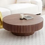 WILLIAMSPACE 39.4' Walnut Round Coffee Table, Modern Luxury Wood Circle Drum Center Table for Living Room, Accent Side Table End Table for Apartment, ø39.4'' x 13.4''H (Walnut)