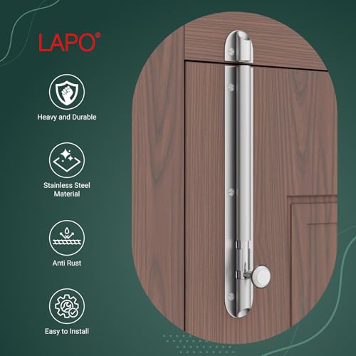 Image of LAPO 8 Inch Tower Bolt for Kitchen, Bedroom, Bathroom & Windows, Heavy-Duty Aluminium Chitakni Set with Screws (Matt Finish, Pack of 1)