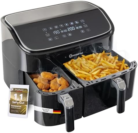Sommertal HF DUAL 900, Heißluftfritteuse Doppelkammer 9 Liter, Ai...