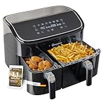 Sommertal HF DUAL 900, Heißluftfritteuse Doppelkammer 9 Liter, Airfryer mit 2 Körben, 2850 Watt, mit Dörrfunktion, Synchronisation, Touch-Display, 6 Programme, spülmaschinenfest, BPA-frei