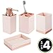 mDesign Plastic Bathroom Vanity Countertop Organizers, Dispenser Pump, Toothbrush Stand, Storage Jar, Soap Dish - Hold Cotton Swabs, Toothpaste, Makeup, Accessories, Lumiere Collection, Pink/Rose Gold