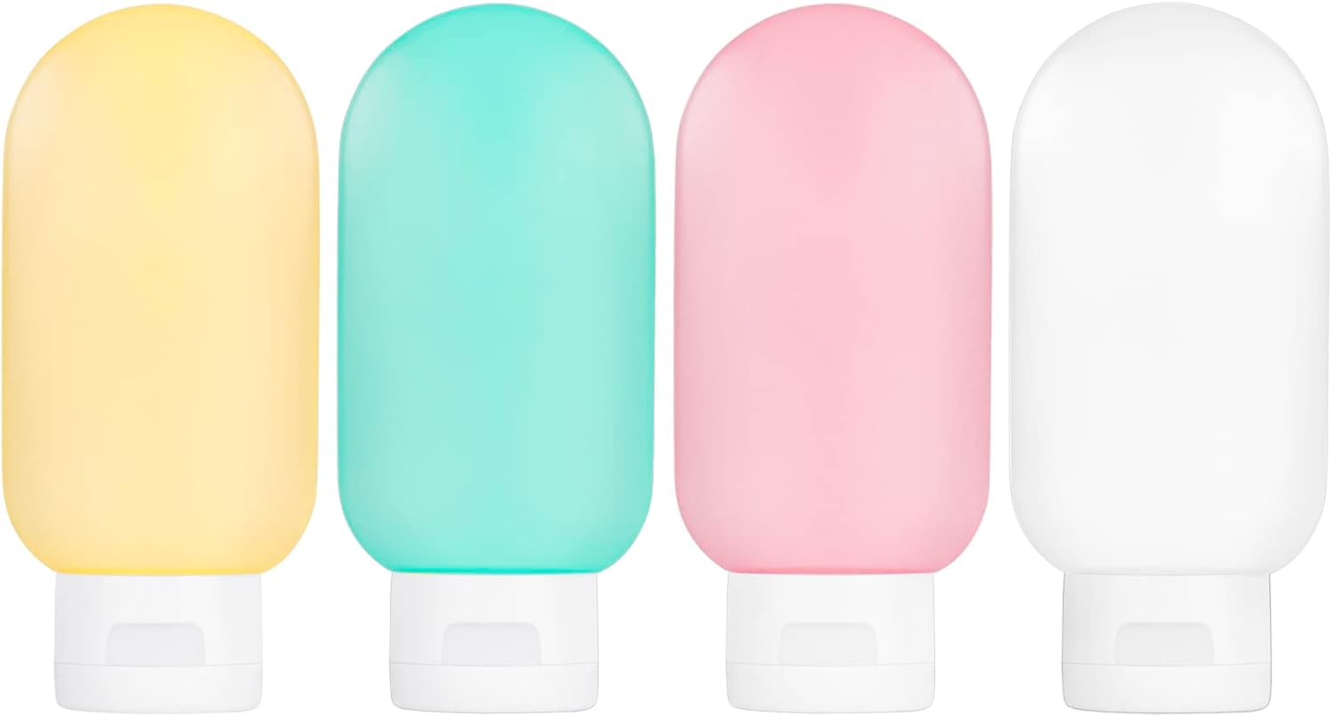 TSA Approved Travel Bottles Set for Toiletries Travel Size Containers Kit 4 Pack Portable Leak Proof Refillable Squeeze Cosmetic Airplane Essential Shampoo Hair Conditioner Body Lotion Bath Shower Gel