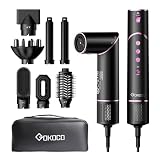 GOKOCO Escovas Secador de Cabelo Profissional 7 em 1 - Incluso 2x Bocal, Difusor, Escova Secadora, 2x Modelador de Cachos, Alisador para Alta Velocidade Para Secar, Alisar e Enrolar, GD032 127v Preto