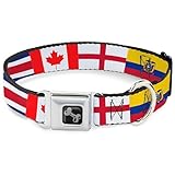 バックルダウンペット首輪、犬の首輪メタルシートベルトバックル、サッカーファンワールドカップチームカントリーフラッグ、9.5~13インチ幅1.0インチ