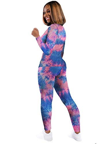 Two Piece Outfits for Women Long Sleeve Tie Dye Workout Sets Sexy M