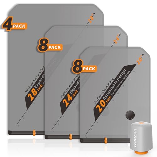 Vacbird Vacuum Bags for Clothes with Wireless Vacuum Pump Pack of 20 (8 x 40 x 54 cm 8 x 47 x 64 cm 4 x 54 x 74 cm) Space Saving Vacuum Bags for Clothes - Specially for Travel and Suitcase