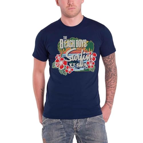 Beach Boys Men's Surfin' USA Tropical Short Sleeve T-Shirt, Navy, XX-Large