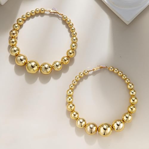 Big Hoop Earrings for Women Chunky Gold Hoop Earrings Beaded Exaggerated Thick Large Hoop Earring Jewelry Gift4