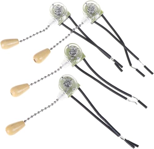 Interruptor de cadena de ventilador de techo universal amarillo, kit de 4 piezas 3A 250V 6