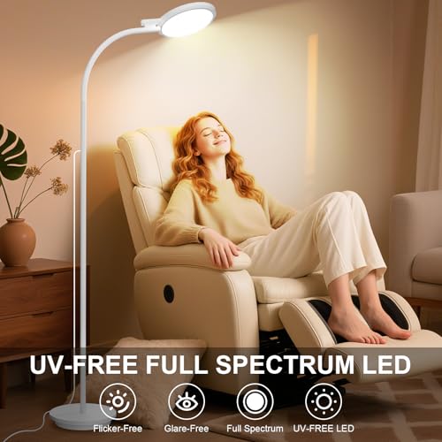 Image of Light Therapy Lamp, 10000 Lux Floor Happy Therapy Light, UV-Free Sun Lamp with 5 Brightness & 5 Color Temperatures, 3 Heights for Apartment /Office /Home