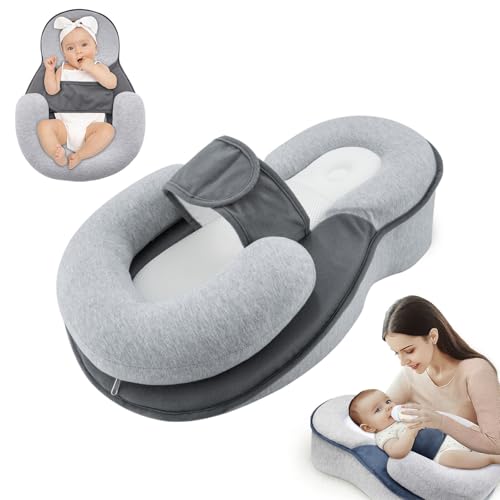 Image of Baby Wedge Pillow for Infant with Safety Strap, Reflux Baby Pillow, Relief & Spit-Up Prevention, Removable Cover for Breastfeeding, Bottle Feeding