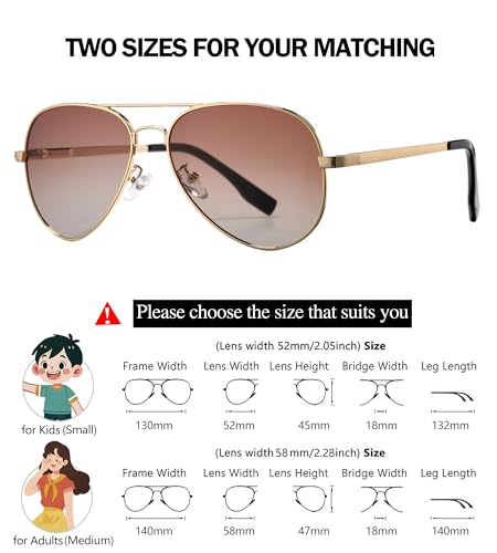 NULOOQ Extra Small Aviator Polarized Sunglasses for Small Face Women Men Juniors and Kids 52mm & 58mm3