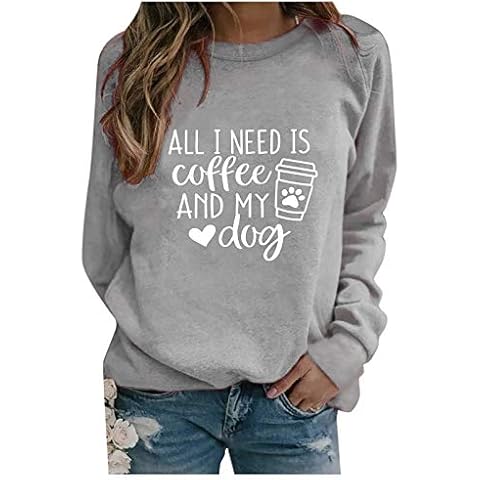 Gofodn Women Casual Long Sleeve Pullover O-Neck Printing Tops Shirt Blouse Grey Cover