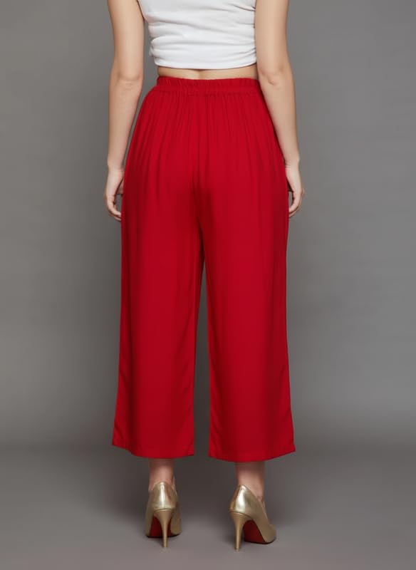 Image of Super Soft Viscose Rayon Flared Palazzo Pants for Women Stylish Wide Leg Straight Relaxed Fit Casual Ethnic Office Wear