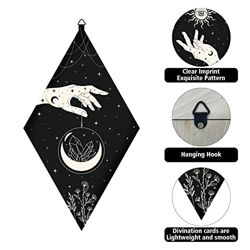 CRASPIRE Wooden Wall Decorations Boho 3pcs Black Wooden Pendulum Board Hand Sun Eye Moon Crystal Snake Wall Hanging Ornament Rhombus Wall Art with Tarot Patterns for Witchcraft Wiccan Altar Supplies - Image 3
