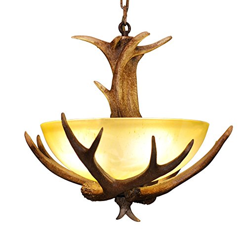 Lustre en corne de cerf à 2 têtes en verre et résine style rétro américain