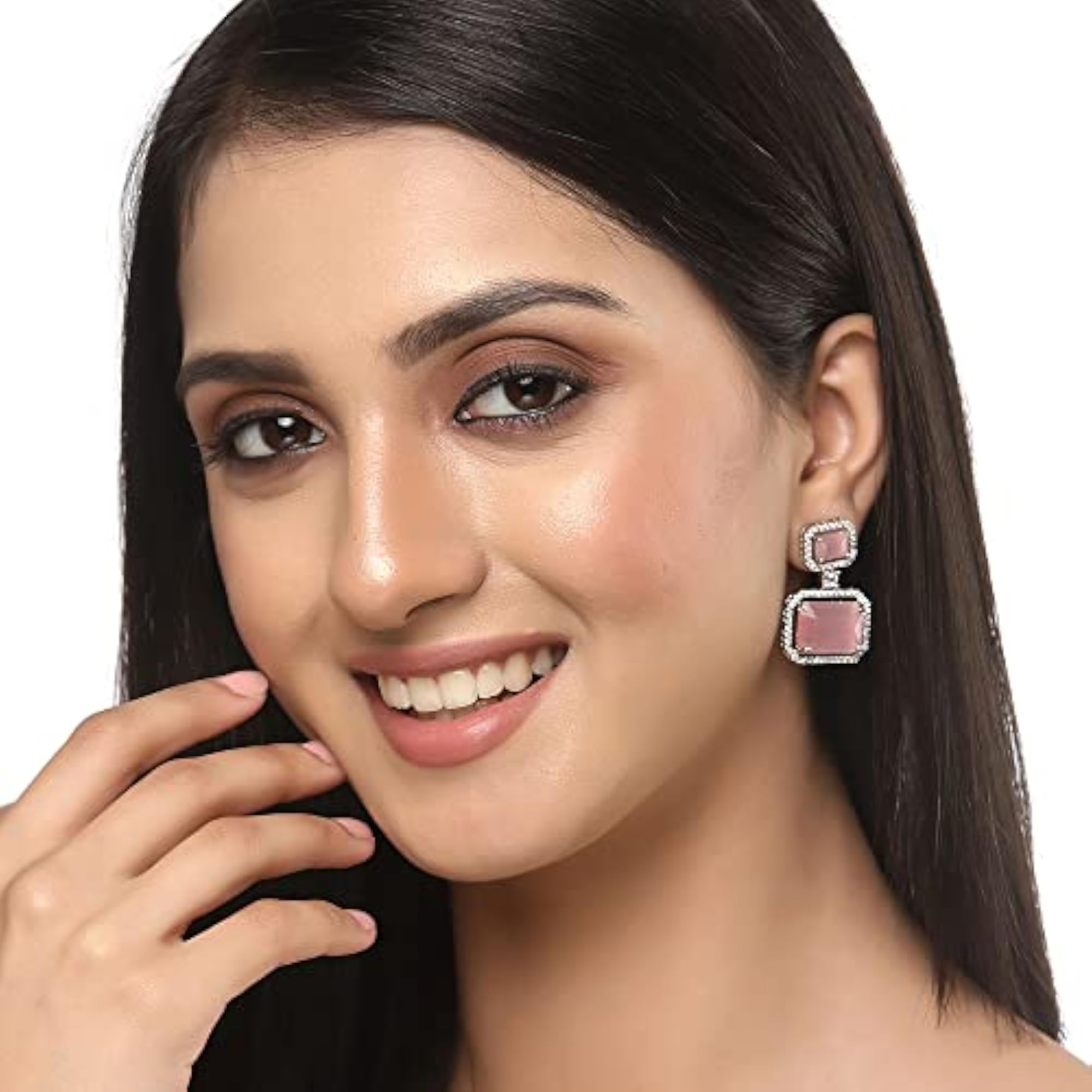 Oxidised Silver-Plated American Diamond Oval Drop Earrings
