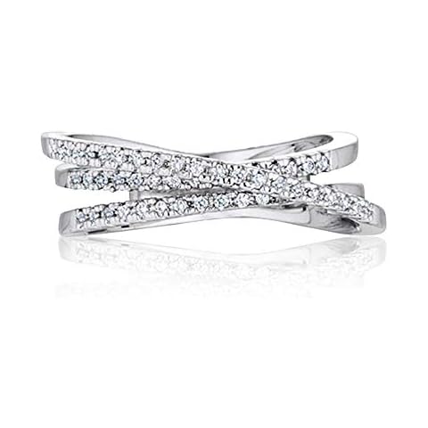Samie Collection Intertwined Crossover Statement Anniversary Ring with 0.2ctw CZ in Silver Tone Rhodium Plating Fashion Jewelry Cover