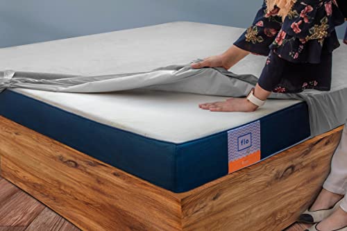 Image of Flo Aloe Vera Infused Mattress Protector - Waterproof & Washable | 100% Cotton | Mattress Cover in Grey Color (Single, 72x30)