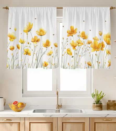 Stanoha Kitchen Curtains for Cafe Window Over Sink Tier, 26×30", Bee Flower