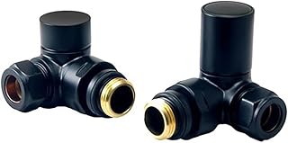 UKDD® Round Black Radiators & Towel Rails Valve Suitable for Installation of Your Heated Towel Rail or Radiator onto Your Central Heating System Black Valves (Towel Rail Corner Black Valves (Pair))
