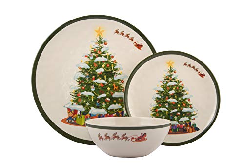 Melange 18-Piece Melamine Dinnerware Set (Christmas Tree) | Shatter-Proof and Chip-Resistant Melamine Plates and Bowls | | Dinner Plate, Salad Plate & Soup Bowl (6 Each)
